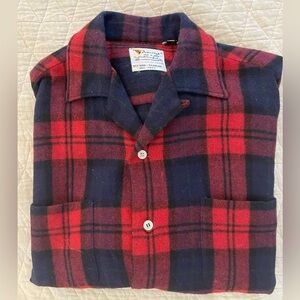 Amcrest Made in Japan Vintage Check Patch Pocket Wool Chores Shirt in Red Size L
